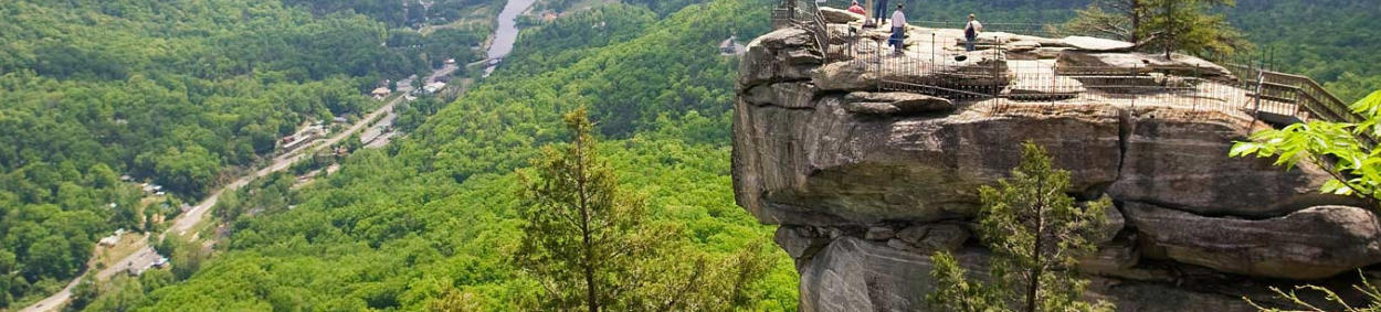 An overhead image of the Lake Lure area at sunset